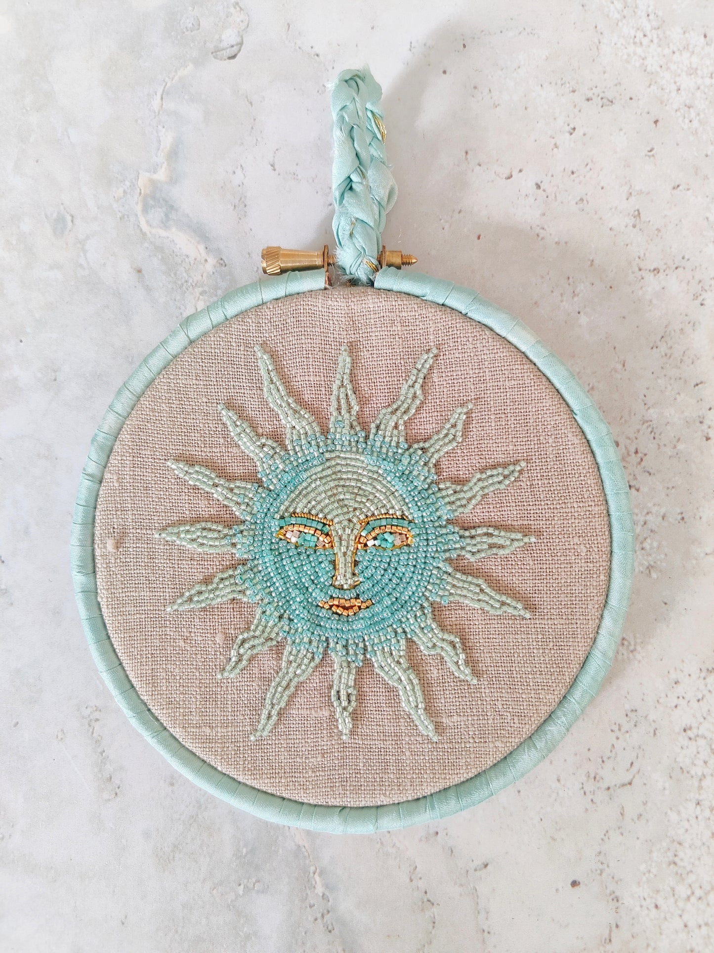 Sun Face Bead Embroidered Artwork