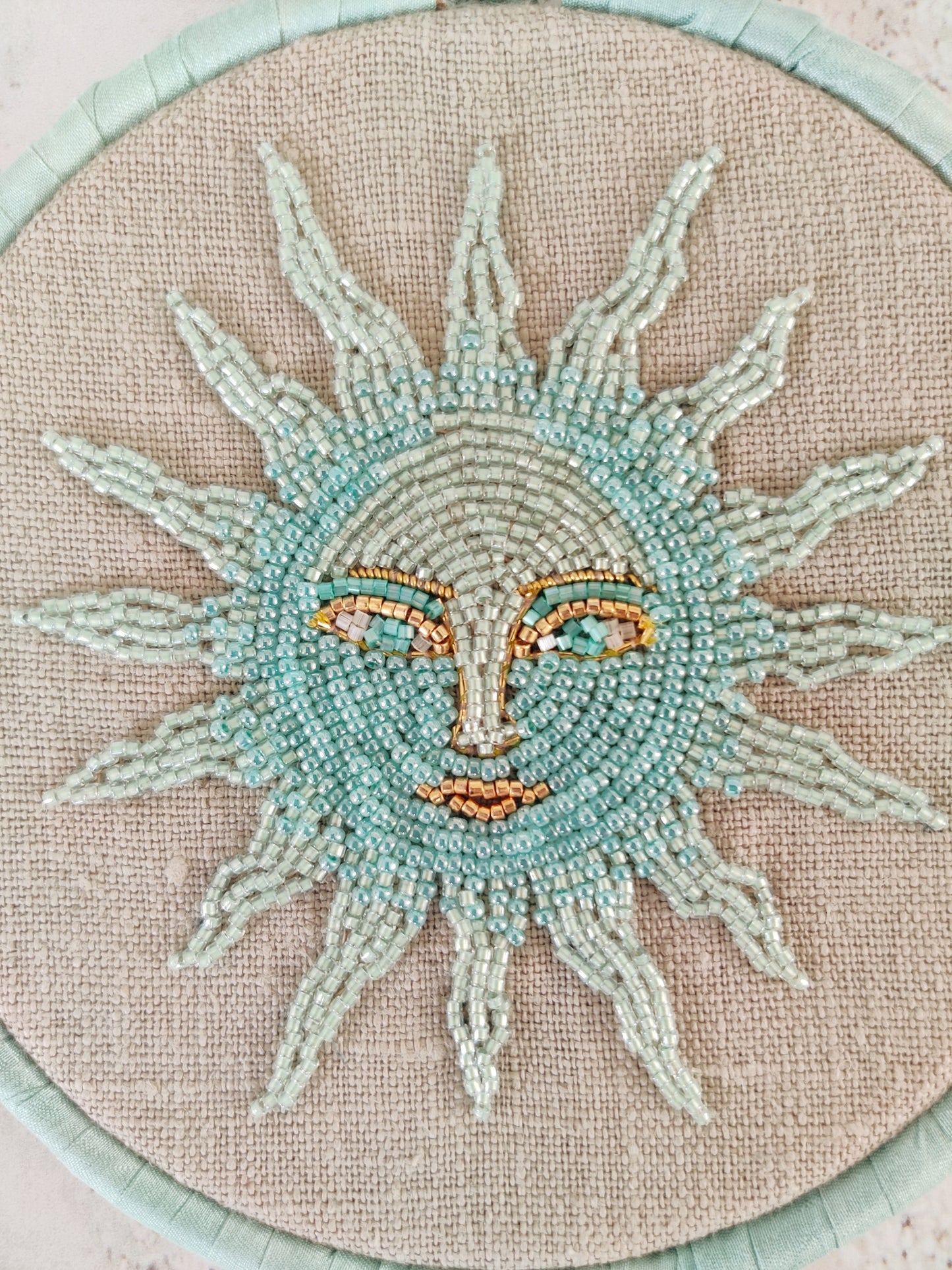 Sun Face Bead Embroidered Artwork