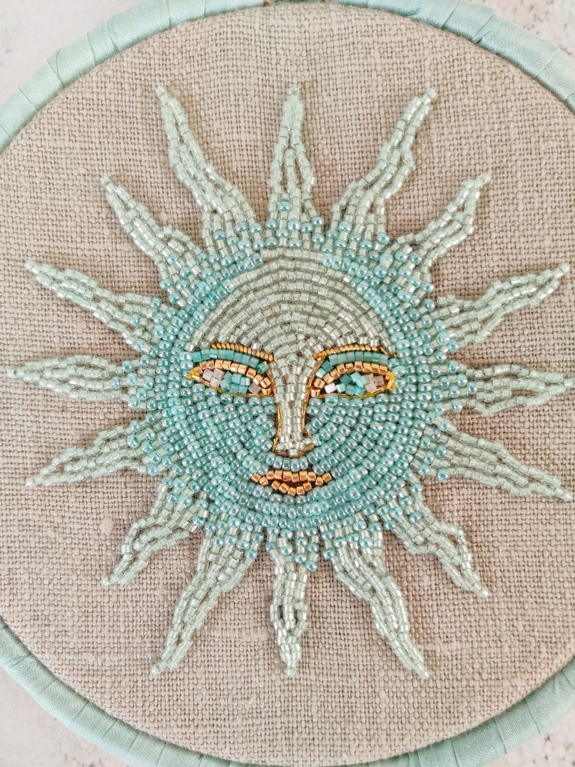 Sun Face Bead Embroidered Artwork
