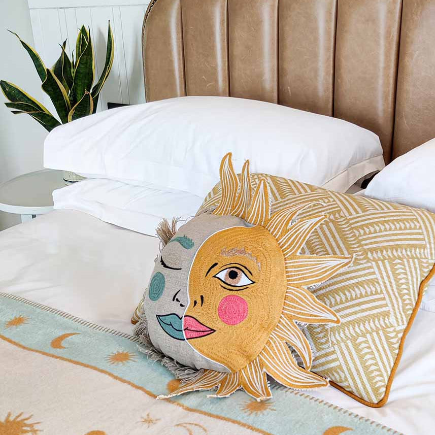 Sun & Moon Embroidered Cushion - Lifestyle
