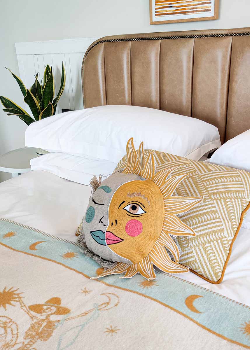 Sun & Moon Embroidered Cushion - Lifestyle